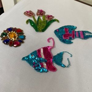 Four big vintage fish tulip heart flower appliqués
